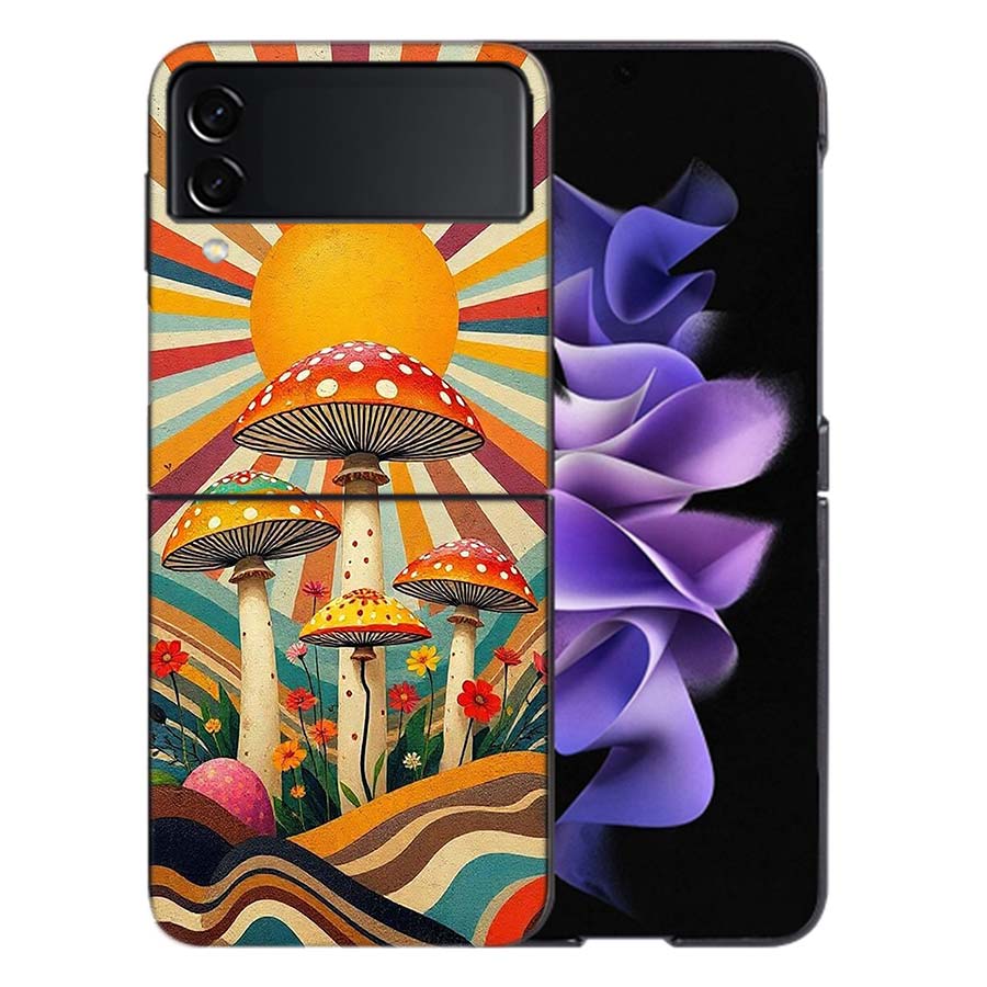 Boho Hippy Mushroom Sunrise Phone Case For Samsung Z Flip 6 7 5G Galaxy Z Flip 5 4 3 5G Cases Shockproof Hard Cover TPU