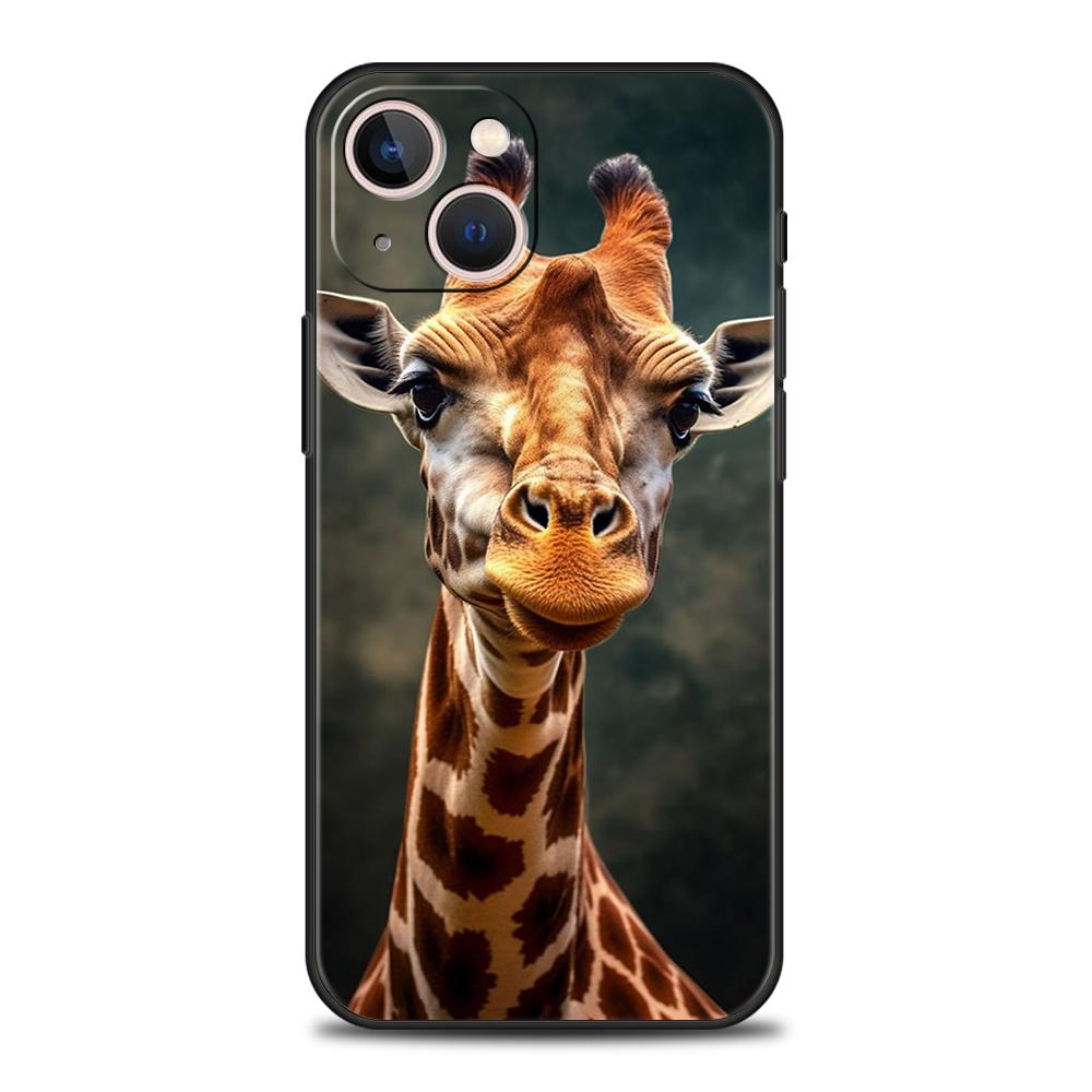 Luxury TPU Soft Phone Case For iPhone 16 11 15 14 Pro MAX 12 13 7 8 Plus X XR XS SE 2022 Black Cover Giraffe Illustration