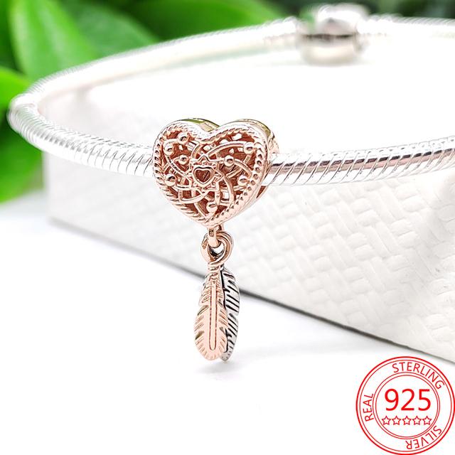 Real 100% 925 Sterling Silver Colorful Rainbow Pendant & Dream Catcher Heart Charm Fit Fashion 3mm Bracelet Romantic Gift
