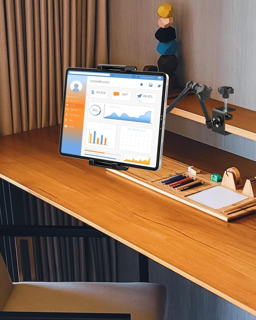 EXSHOW Tabletop Tablet Lightweight and Easy To Arm for Bedside Compact Fits Inch iPad Thick Stand, Store Aluminum, Dual-Stage Use, 360-Degree