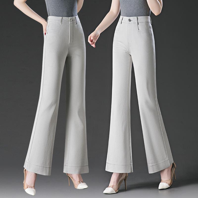 

Women s High-Waist White Flared Jeans - Spring/Summer Stretch Mom Fit, Slimming Bell Bottoms 29/105-115 lbs
