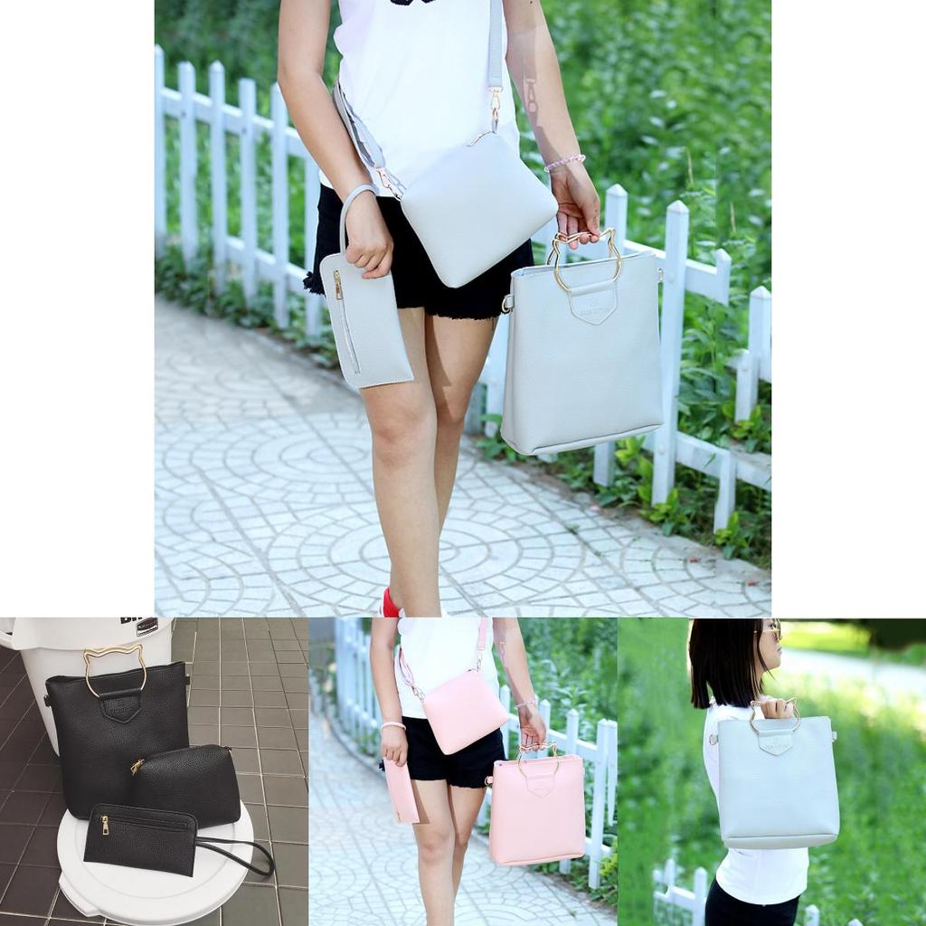 Korean Creative European And American Simple Cat Iron Handbag Three-piece Set Soft Pu Material