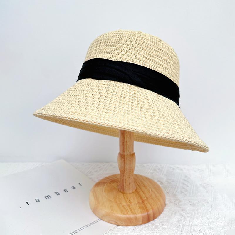 Wenling hat women's summer sunscreen big eaves hat thin knitted hat fashion breathable bucket hat outdoor sun hat tide
