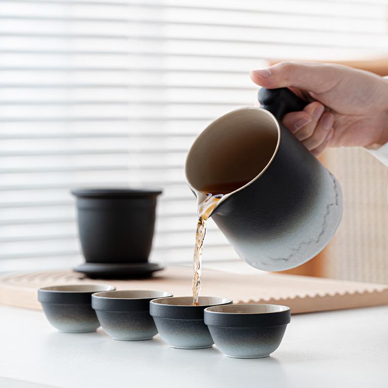 Travel Tea Set Outdoor Camping Portable Tea Set Black Pottery Kuaike Cup One Pot Two Cups Storage Bag Business Gifts