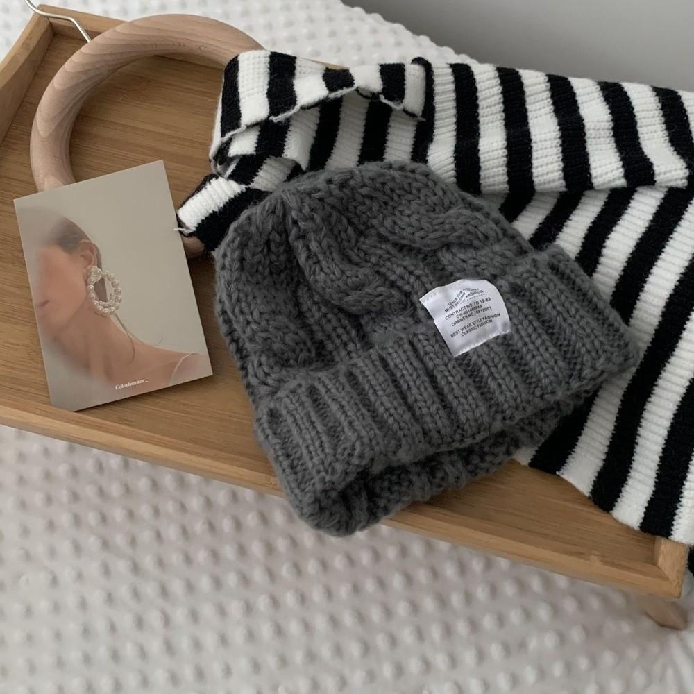 

Letter Autumn Skullies Plain Labeling Woolen Hat Korean Style Caps Knitted Hat Women Beanies темно-серого