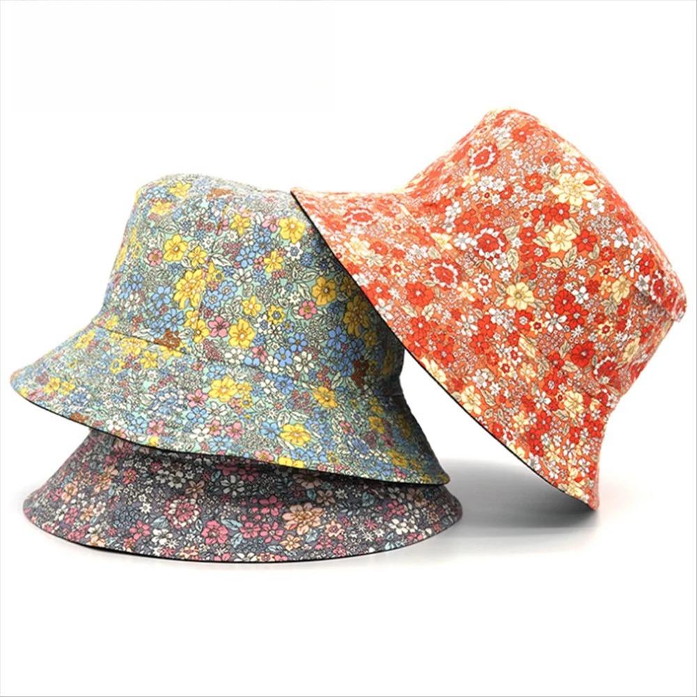 Spring and Summer Small Floral Print Bucket Hat Trend Flower Double-Sided Male Wild Basin Sun Woman Cap