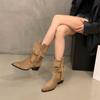 Women's Suede Pointed Toe Mid-Calf Western Boots - Autumn/Winter 2025 Collection