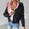 Yousheng Damen Wintermantel mit Kapuze, dicker Plüsch, Reißverschluss, lange Ärmel, einfarbig, kurze Jacke mit Taschen, für Party, Büro, Date, Abend