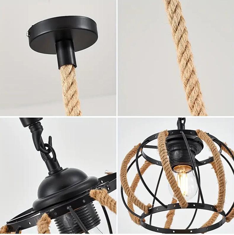 Retro Woven Hemp Rope Pendant Light for Home & Restaurant