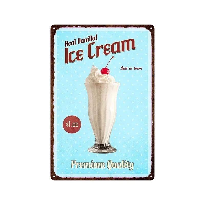 Metallplåt God Söt Glass Sundaes Milkshake Målning Järnplåtsskylt Väggkonst Bilder För Kök Dessertbutik Heminredning