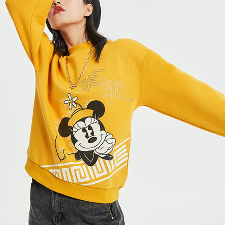 Li-Ning X Disney Co-Branded Sports Fashion Series Cartoon Print Loose Sweatshirt Women Tops Mineral-Yellow AWDQ584-4