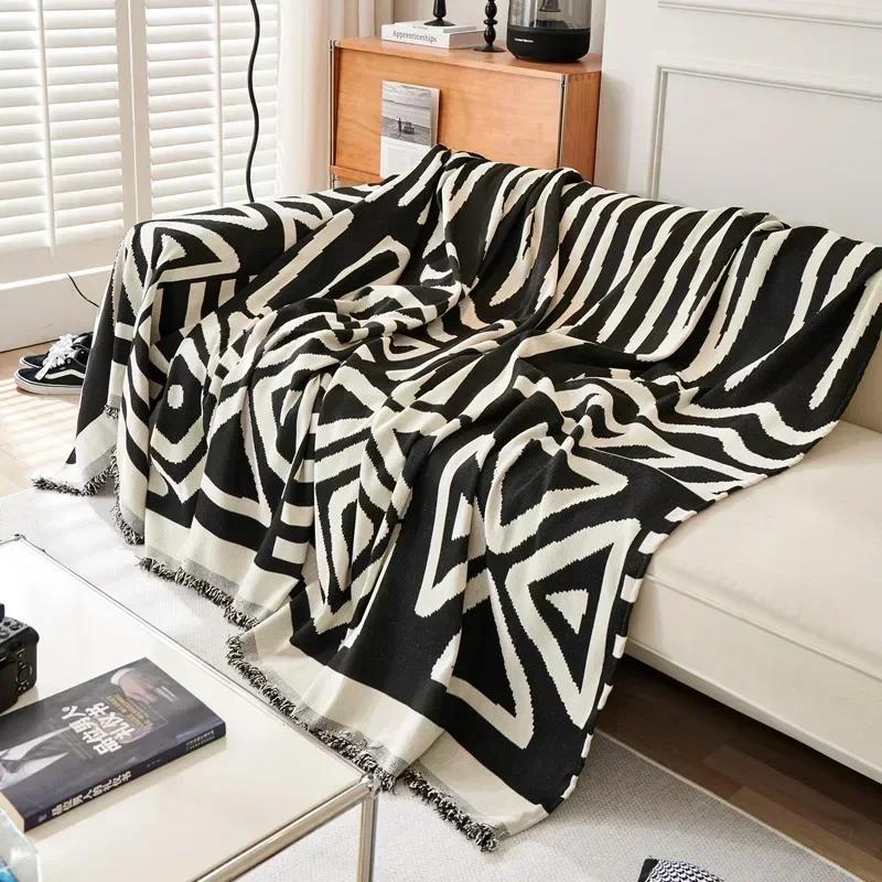 Bohemia Style Chenille Sofa Towel with Tassels Double-side Living Room Camping Picnic Large Blanket Leisure Relax Beach Towel