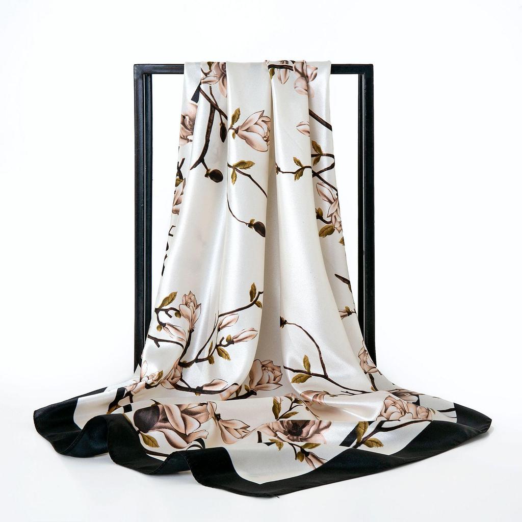 Eleganter Satin-Seidendruck-Schal für Damen - Vielseitiges Frühlings-/Herbst-Nacken- und Kopfaccessoire mit Sonnenschutz