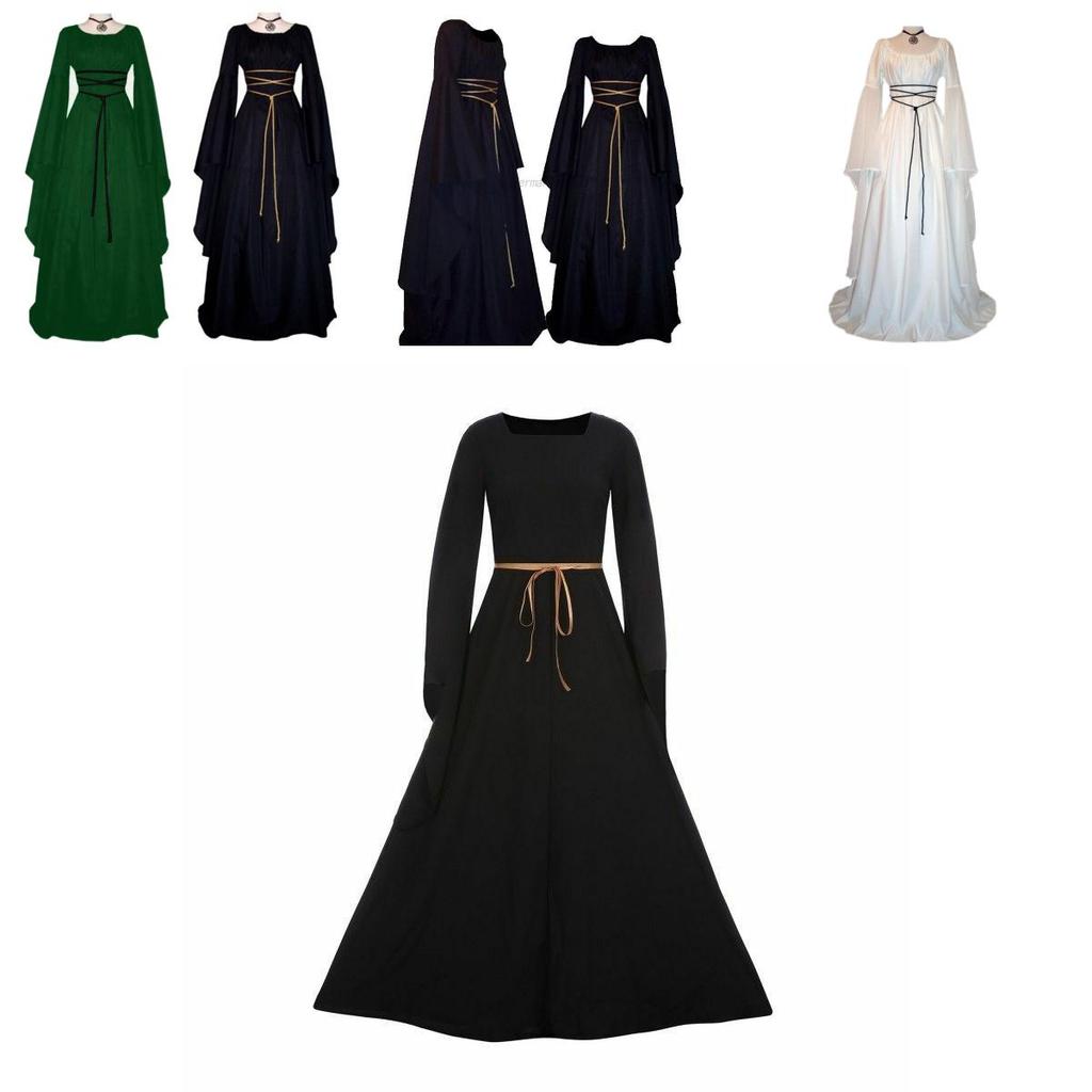 Exquisite Women's Vintage Medieval Dress With Stunning Long Bell Sleeves And Irregular Design
