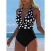 New European and American Style Leopard Print One-piece Swimsuit Women's Deep V Neck High Waist Thin Backless Beach Vacation Swimsuit