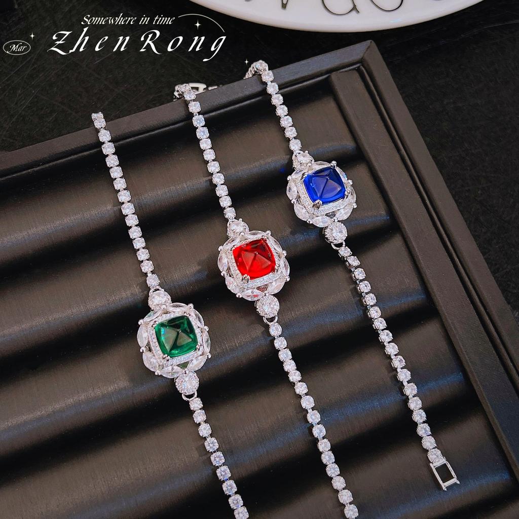 Temperament Cultivation Ruby Sugar Tower Cut Light Luxury Color Treasure Bracelet High Carbon Diamond Emerald Royal Blue Diamond Women