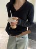 Women's Lace Bow V-Neck Wool Sweater - 2024 Autumn/Winter Slim Fit French Style