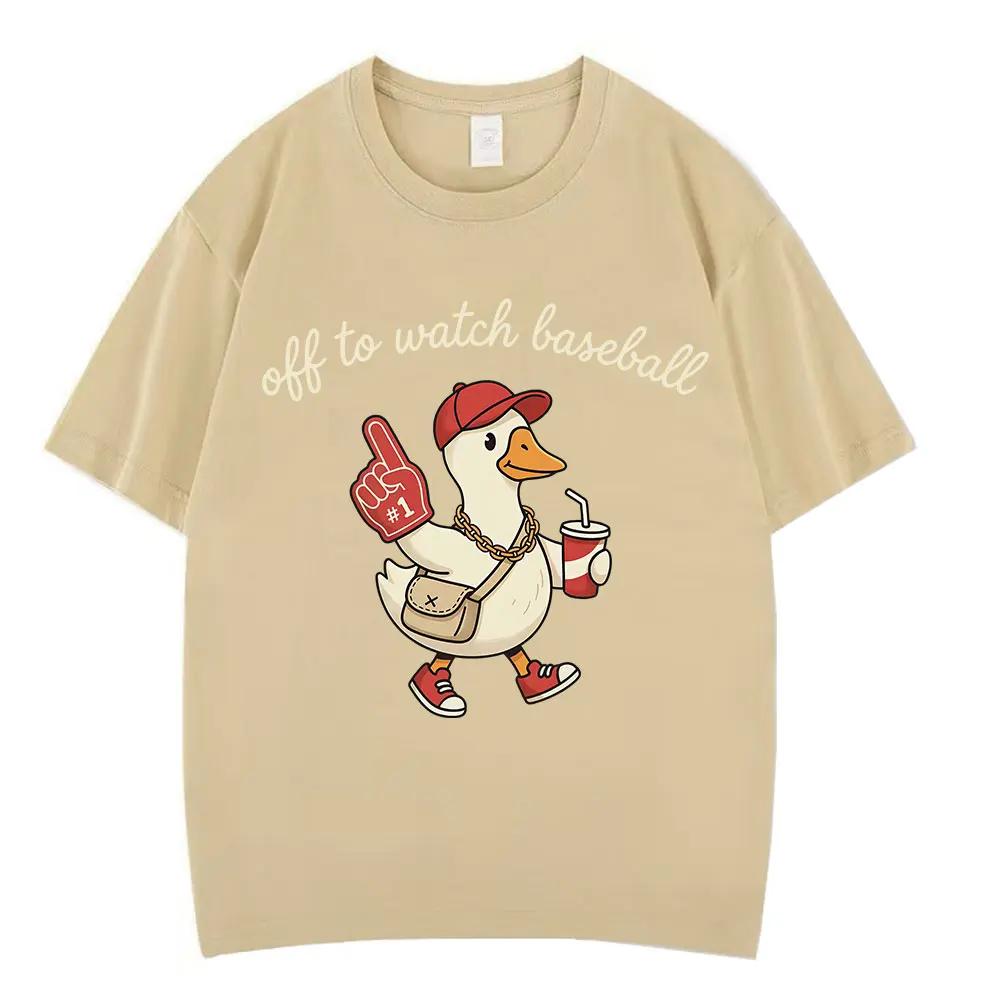 

Off To Watch Baseball Funny Silly Goose Tshirt Unisex Women Hiphop Tshirts Shortsleeved Loose Cotton Fashion Oversized Tshirts S