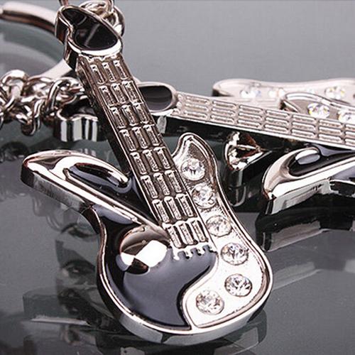 Smart Mini Guitar Pendant Rhinestone Key Ring Chain Keyring Keychain Gift