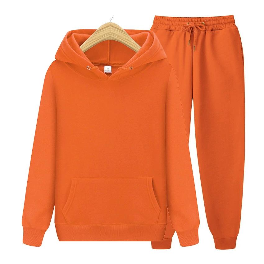Fashion Solid Color Sports Casual Pullover Hoodie Fleece Men's Hooded Two-piece Set