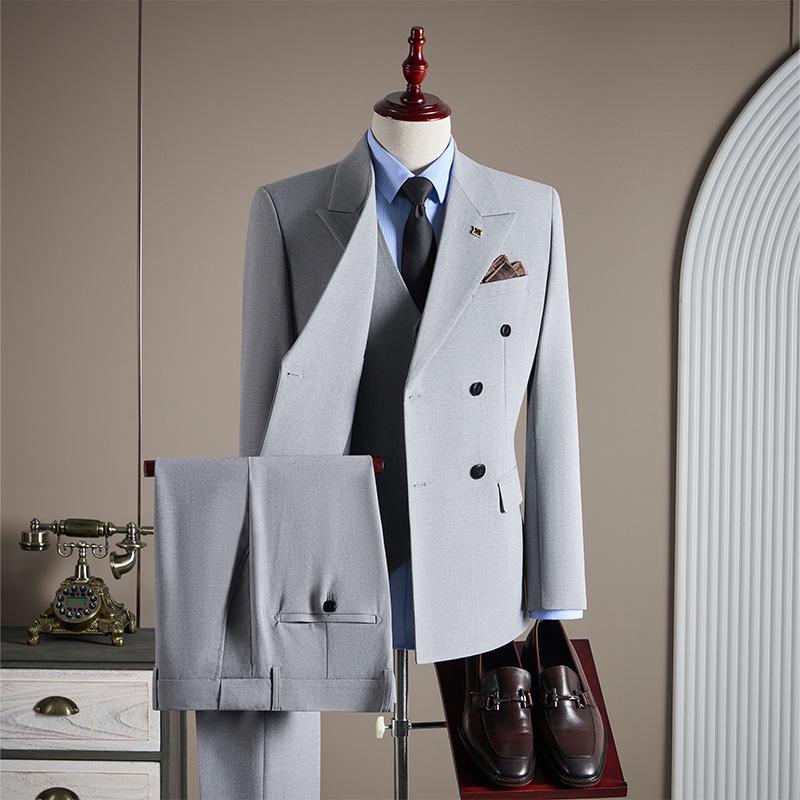 Men's High-End Double-Breasted Wedding Suit - Slim Fit, Professional Formal Wear, Versatile Fashion