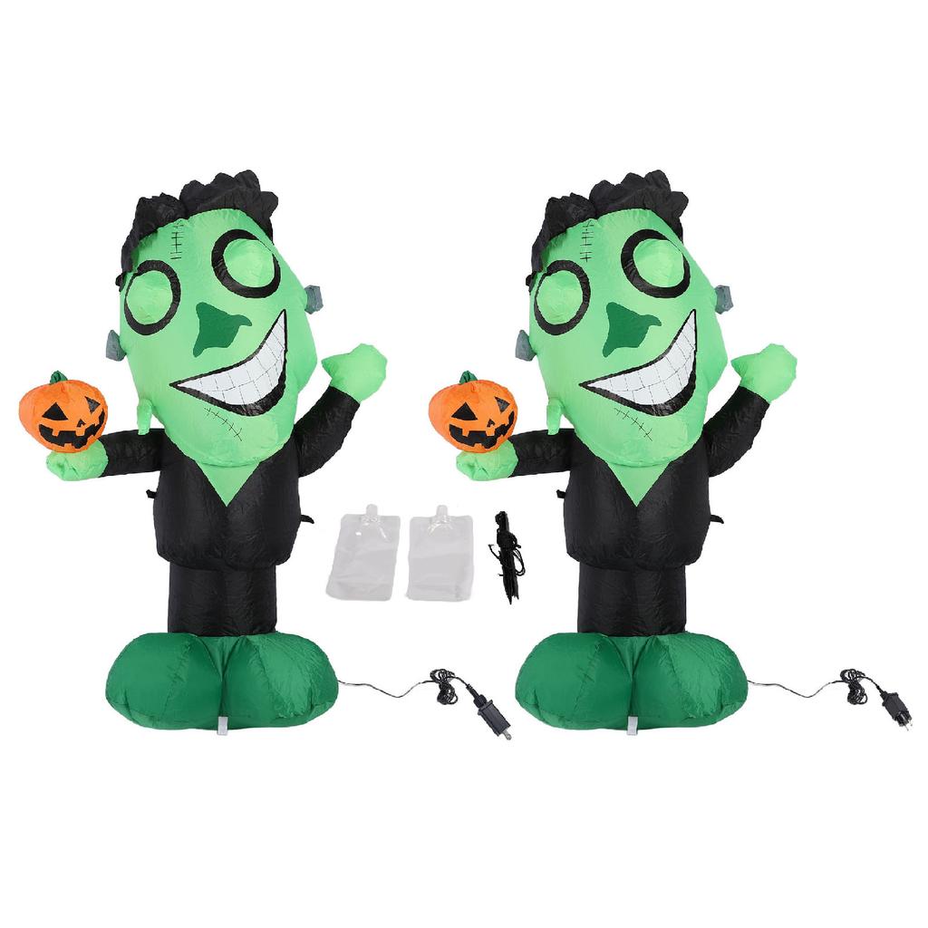 3.9ft Inflatable Green Monster with Pumpkin Big Eyes LED Lights Outdoor Yard Garden Lawn Holiday Par