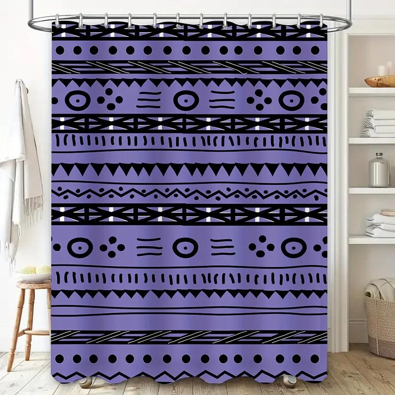 

Purple Bath Curtain With Black Patterns Modern Bathroom Decor For Home Reusable Waterproof Shower Shade W60H190(CM)-1 Pcs