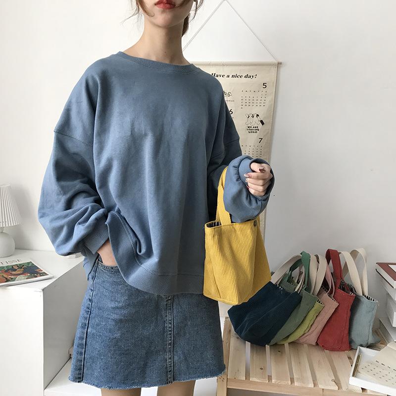 Preppy Design Colored Bag with Makeup Bag Corduroy Bento Bag Women Bag Cute Kawaii Handbags