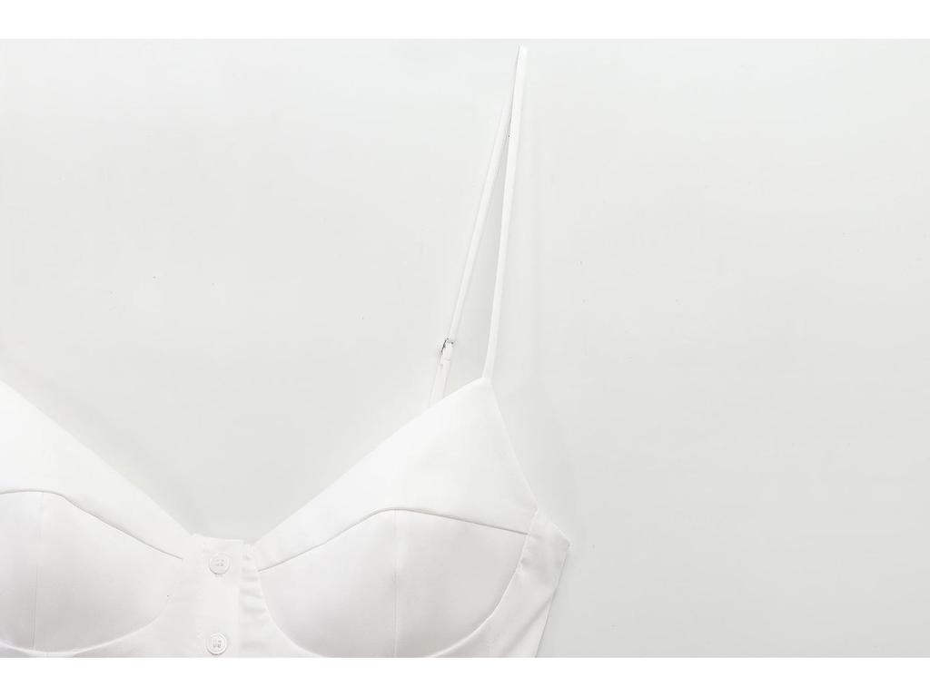 2025 Women's European & American Style Fashion Pleated Poplin Spaghetti Strap Short Top