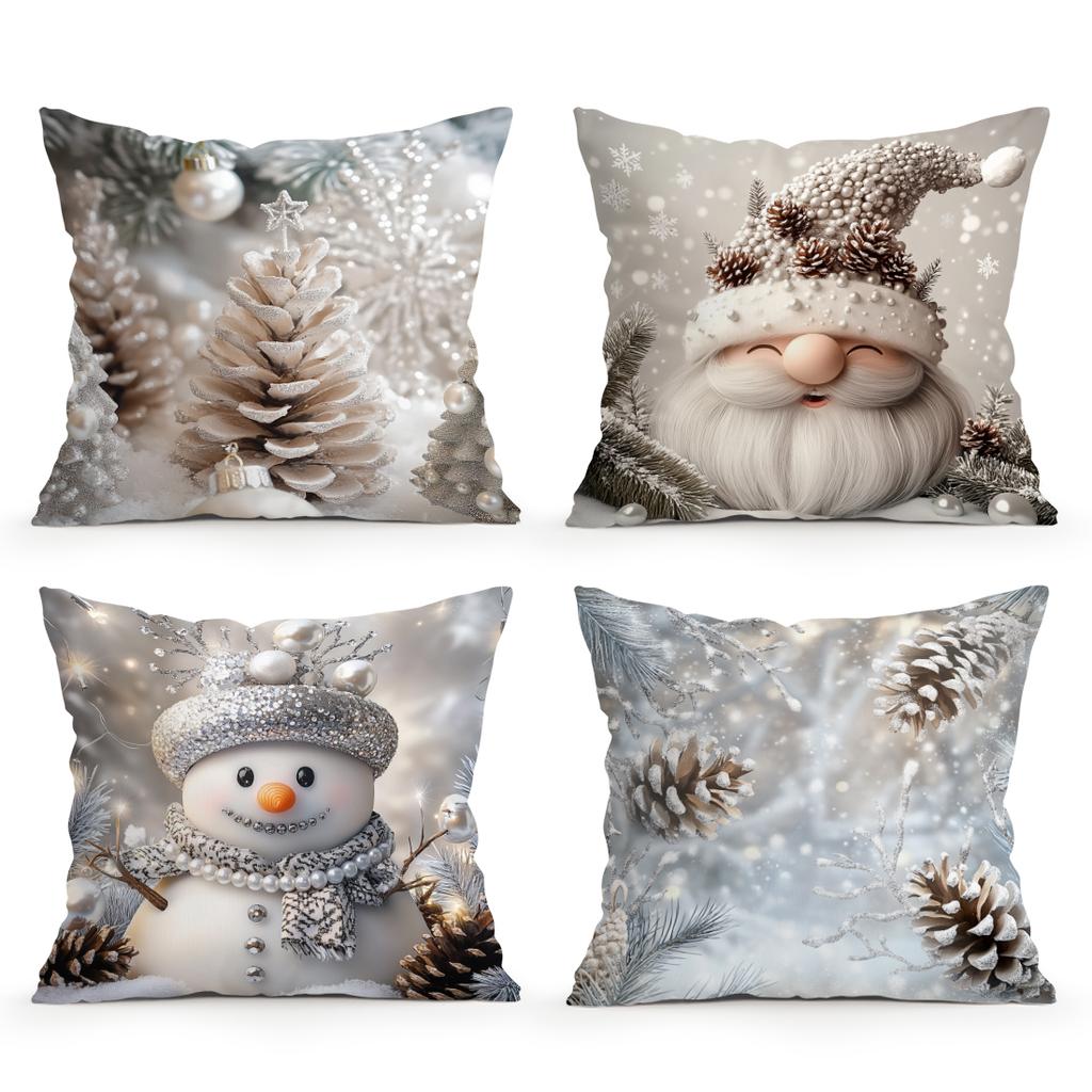 Silver Christmas Theme Pillowcase Printed Polyester 45x45cm Throw Pillowcover Decorative Sofa Cushion Pillowslip Home Decor