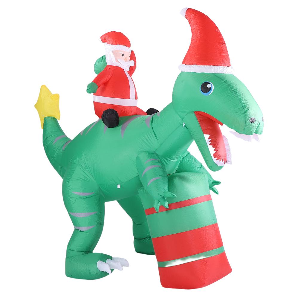 5.9FT Inflatable Father Xmas Ride On Dinosaur IP44 Water Proof Blow Up Xmas Yard Decoration for Home Outdoor Party US