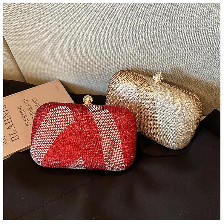 Light Luxury Women'S Dinner Bag Contrasting Color Shiny Rhinestone Clutch Bag Banquet Wedding High-End Chain Evening Bag