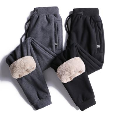 Winter Solid Color Plus Velvet Small Feet Closed Men's Lamb Velvet Cotton Pants Sports Pants Large Size Men's Pants Youth Casual Pants Men