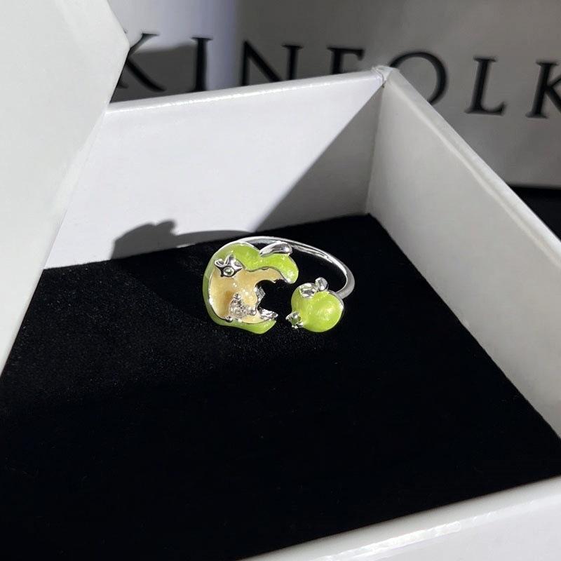 Super Sweet Apple Strawberry Fruit Enamel Open Ring Niche Design Cute Sweet‑Cool Adjustable Stack‑Wear Index‑Finger Trend Jewelry