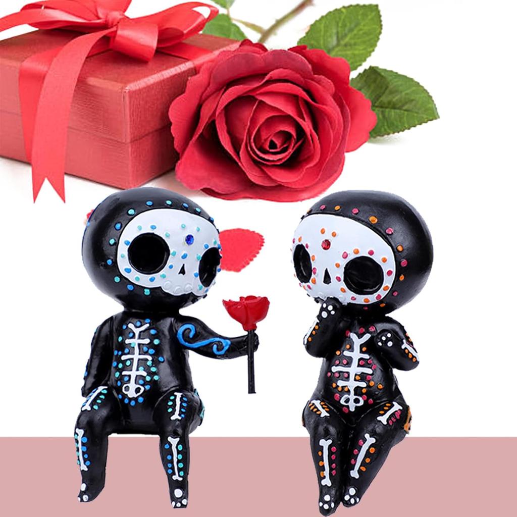 Sugar Skull Decor - Sugar Skull Couple Statue for Halloween Home Decor - Day of The Dead Decor for Home - Resin Crafts Skeleton Memorial Sculpture -