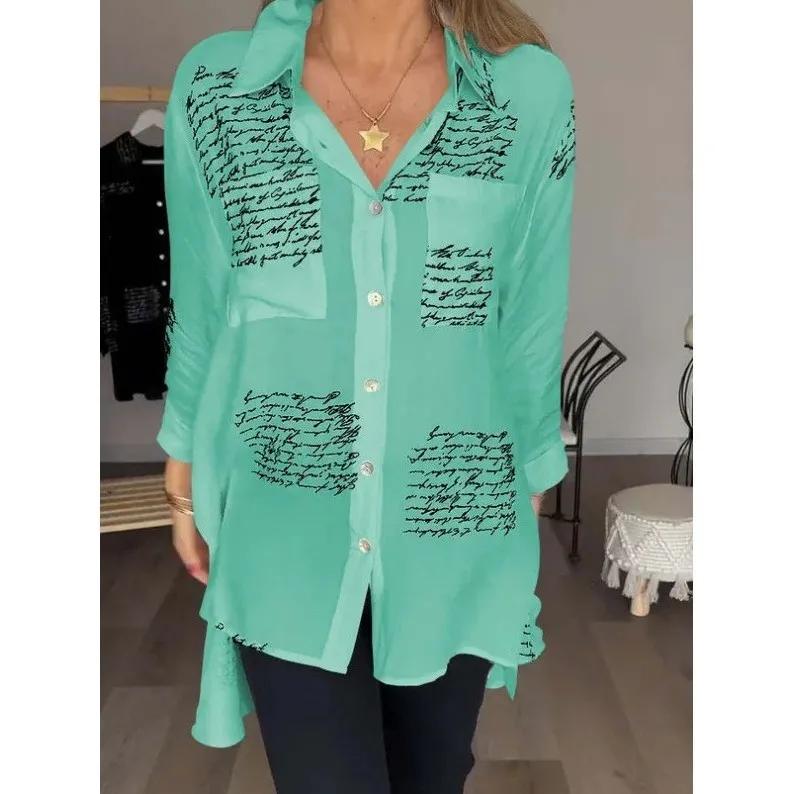 Spring Summer European and American Fashionable Women's Loose-fit Shirt with Sexy Print