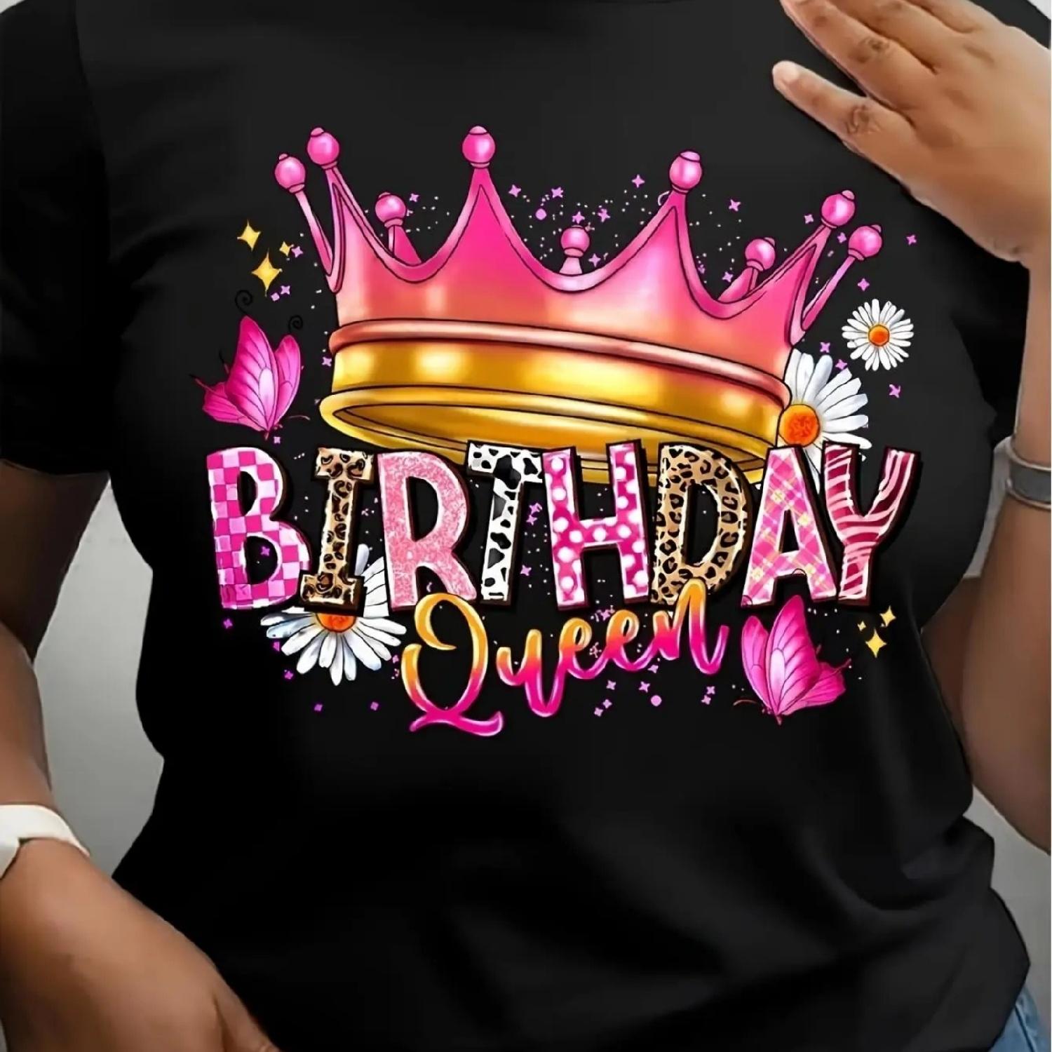 

Birthday Print Crew Neck T-Shirt, Casual Short Sleeve Top For Spring Summer, Women s Clothing Tee For Adult, Men, Women, Teen, T XXXXXL різнокольоровий