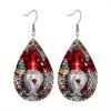 Red Car House Snowflake Print Waterdrop PU Earrings for Women Girls Bearded Dwarf  Cartoon Party Decorations Ornaments Christmas Gifts