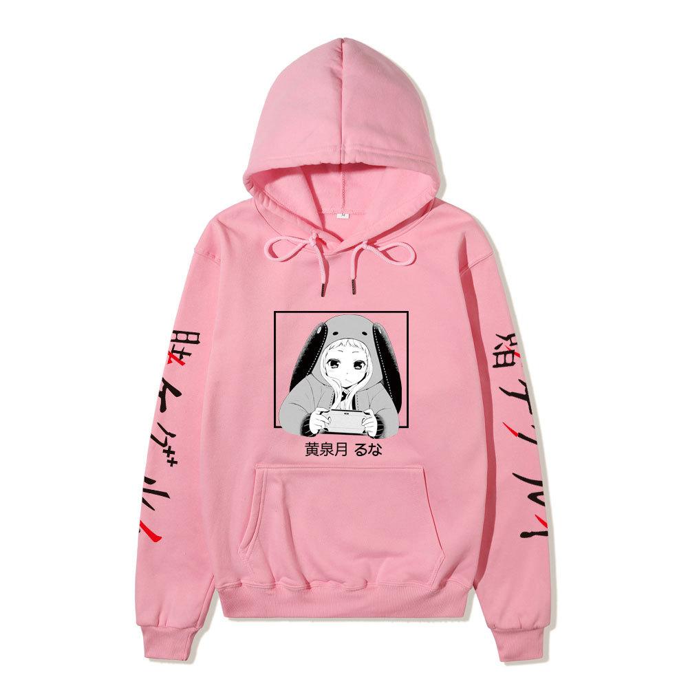 Kakegurui Runa Yomozuki Hoodie Unisex Fleece Sweatshirt Black White Anime Portrait Japanese Text Sleeve Autumn Winter Pullover