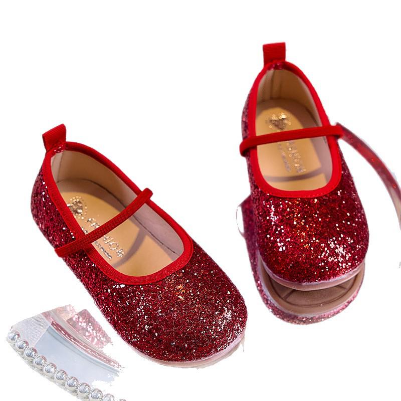 Girls' Crystal Princess Ballet Flats: Shiny Sequin Soft-Sole Closed-Toe Shoes for Spring/Autumn 2025