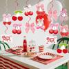 Cherry Birthday Party Decorations Red Pink Cherry Bow Hanging Swirl Garland for Girls Baby Shower She's the Cherry On Top Theme Party Decor