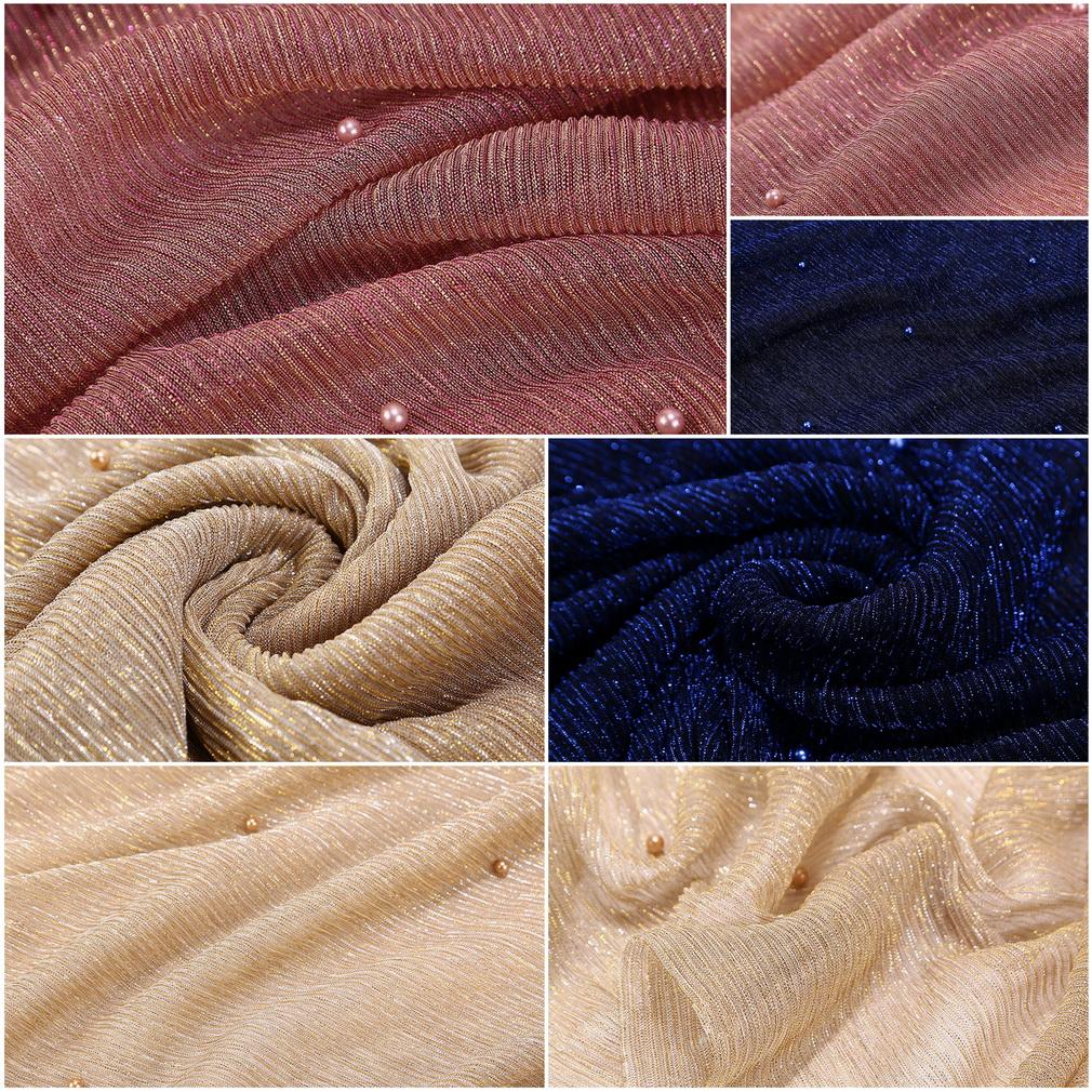 Women's Elegant Pleated Shawl Scarf, Lightweight Breathable Scarf with Beads, Versatile Sunscreen Shawl for Daily/Party