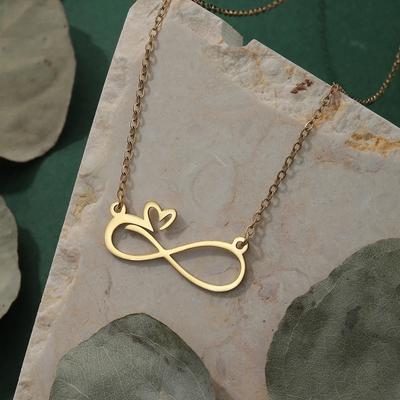 Kinitial Einfache Unendlichkeit mit Herz Anhänger Halskette für Damen Hochzeits Schmuck Edelstahl Halsketten