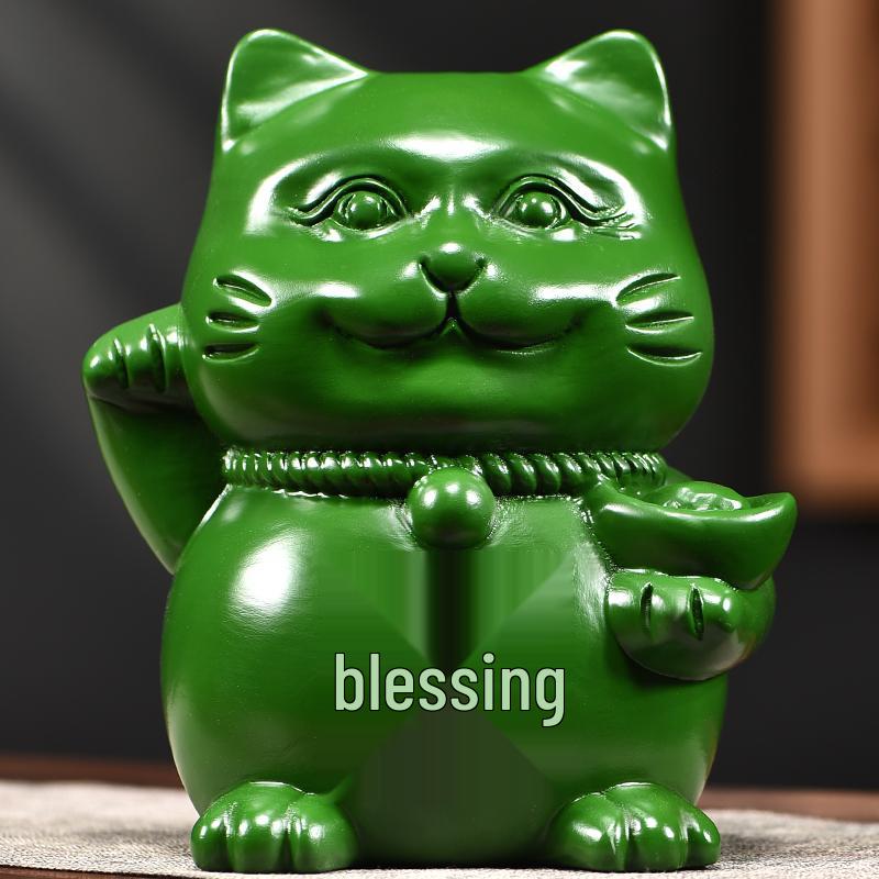 Rosewood Lucky Cat Wooden Ornament - Fortune Cat Decoration for Living Room, Shop, or TV Cabinet.