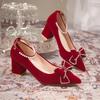 Escarpins de Mariage en Cristal Rouge Femme Bout Pointu Nœud Papillon Strass Chaussures de Mariée pour Mariage 2024 Luxe Perles Escarpins à Bride Cheville Femme