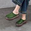 Zapatillas tejidas de cuero genuino Versátiles Suela gruesa Punta redonda Chanclas de exterior para mujer
