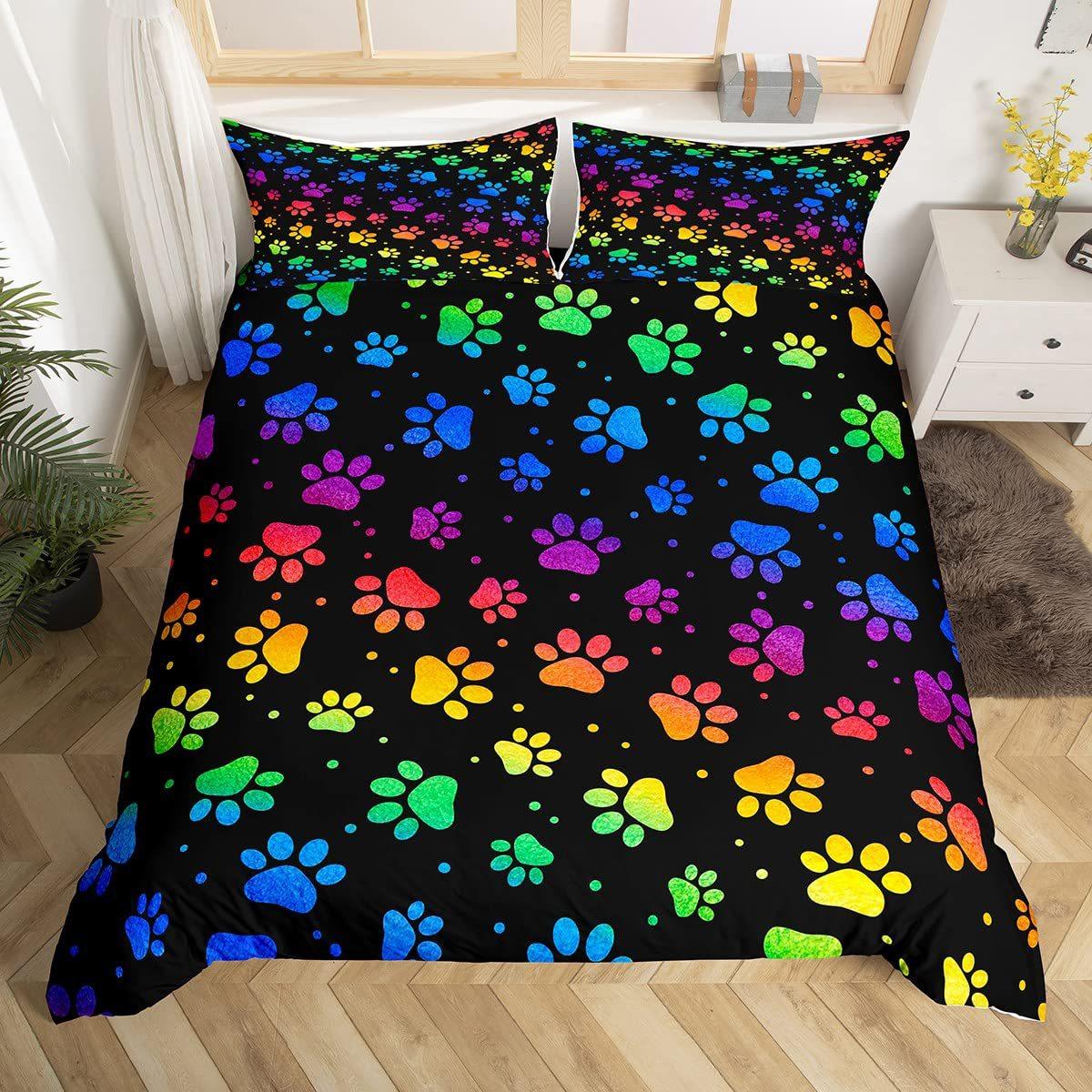 

Pet Animal Dog Paw Print Duvet Set Bone Pattern Bedding Three-Piece Set Room Decoration Germany 155 * 220