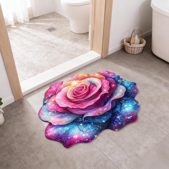 3D Visual Flower Rug Absorbent Floral Floor Mat with Anti-Slip Bottom Decorative Living Room Area Rug for Bedroom Bathroom Entryway