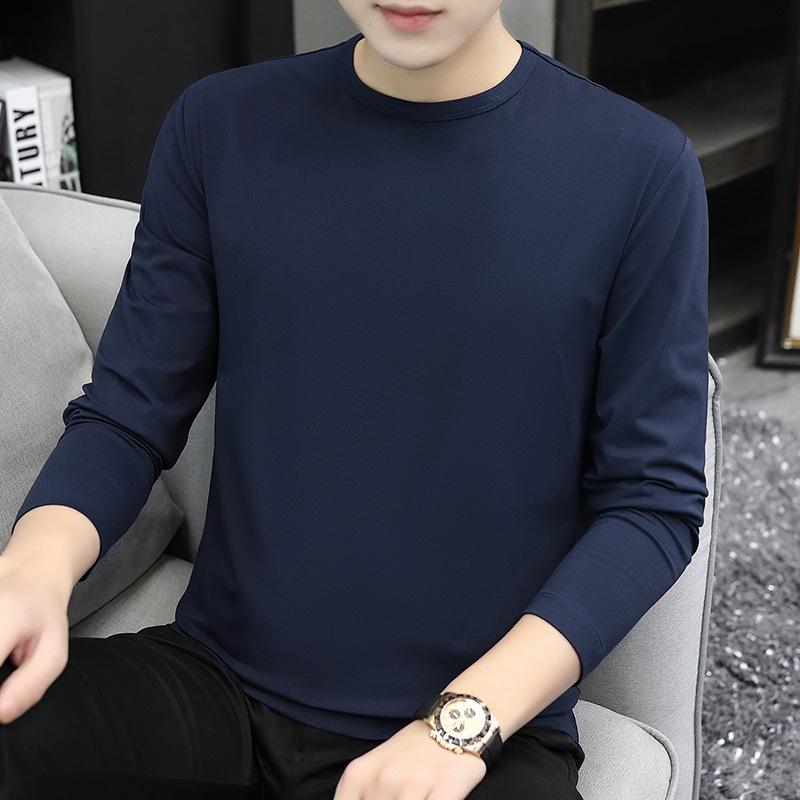 Spring Autumn Men Fitness Top Slim Fit Round Neck Stretchy Long Sleeves Solid Color Pullover Fitness Sport Top Winter Bottoming Clothes