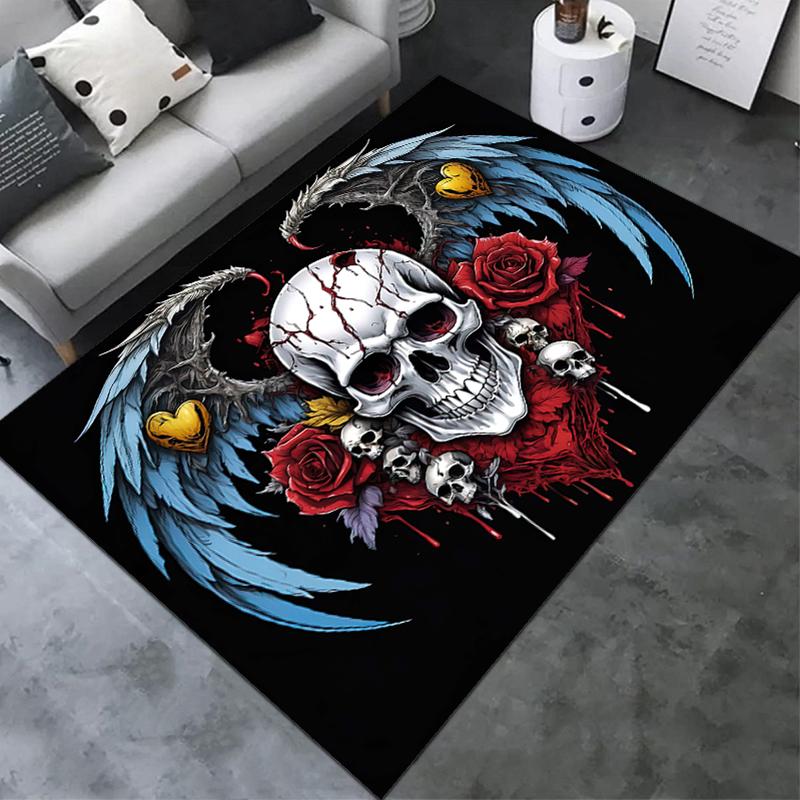 1PC Skull Dark Gothic Pattern Printed Carpet Rug for Living Room Bedroom Home Sofa Decoration,Non-slip Floor Mat Floor Mat